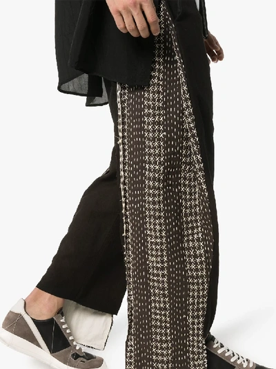 Shop By Walid Cross Stitch Cropped Cotton And Linen Trousers In Black