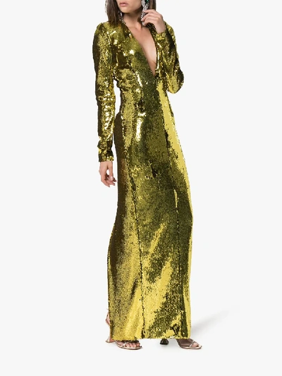 Shop Alexandre Vauthier V-neck Sequin Embellished Gown In Lemon