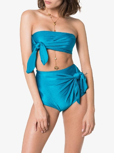 Shop Adriana Degreas Blue Vishy Bandeau Top Knot Detail Bikini