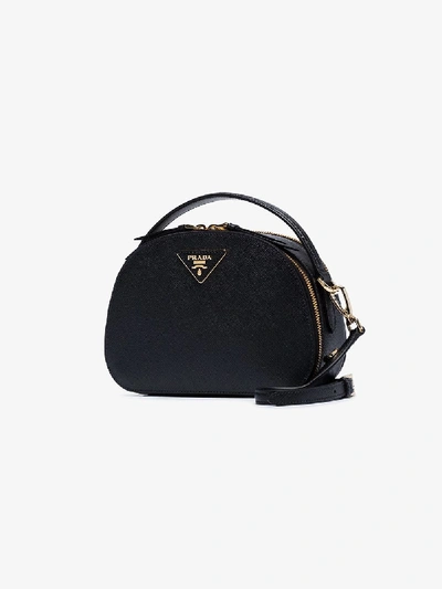 Shop Prada Black Brique Leather Shoulder Bag In F0002 Black