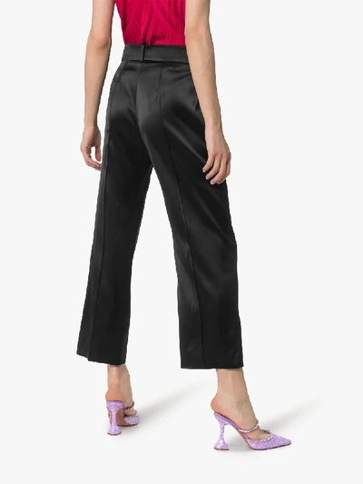 Shop Alexandre Vauthier High-waisted Cropped Satin Trousers In Black