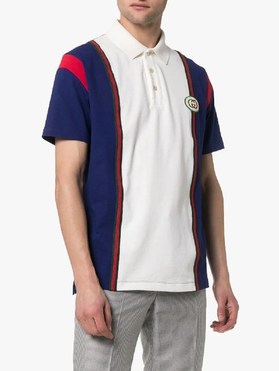 Shop Gucci Logo Patch Striped Cotton Polo Shirt In 4594 White
