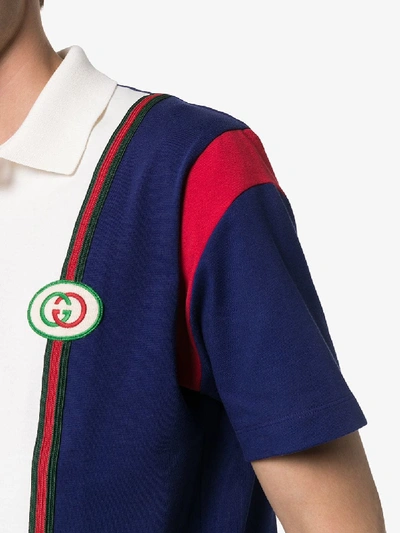 Shop Gucci Logo Patch Striped Cotton Polo Shirt In 4594 White