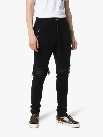 Shop Amiri Zip Pocket Distressed Detail Cotton Track Pants In Black