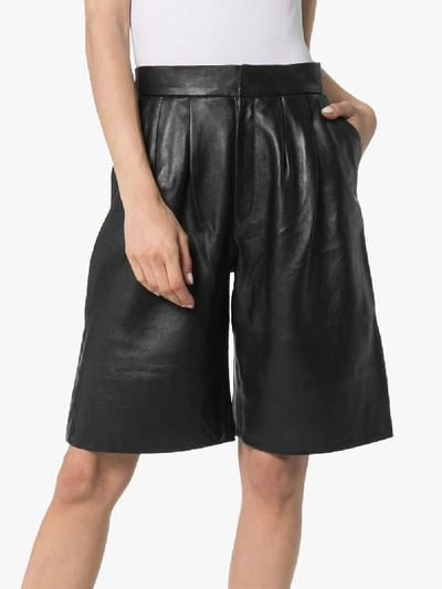 Shop Markoo The Plt Knee-length Leather Shorts In Black