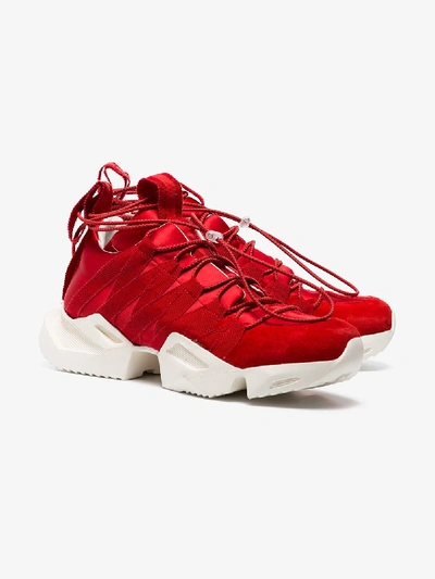 Shop Ben Taverniti Unravel Project Unravel Project Red Silk And Suede Chunky Sneakers