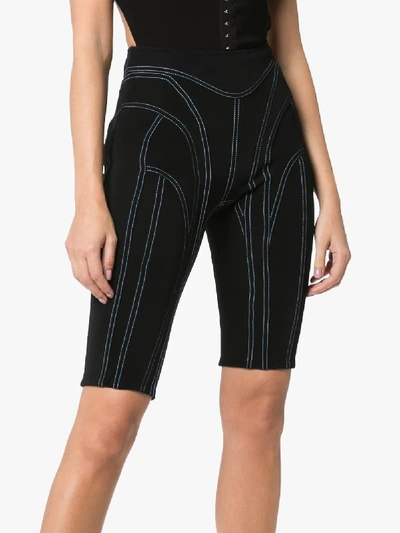 Shop Mugler Contrast-stitch Stretch-jersey Cycling Shorts In Black