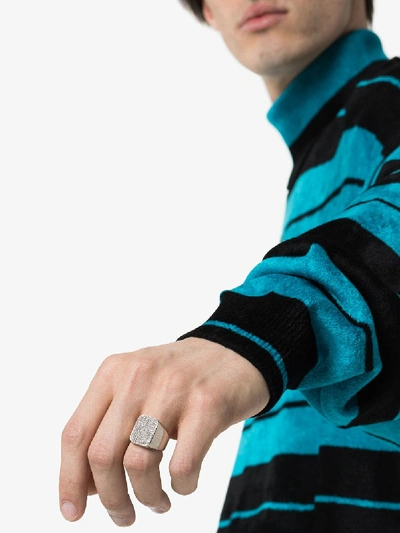 Shop Balenciaga Silver Watch Crystal Embellished Signet Ring