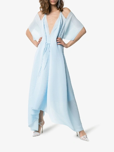 Shop Roland Mouret Ballard Cold-shoulder Asymmetric Hem Gown In Blue
