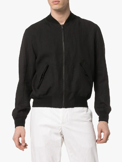Shop Ann Demeulemeester Reversible Linen Bomber Jacket In Black