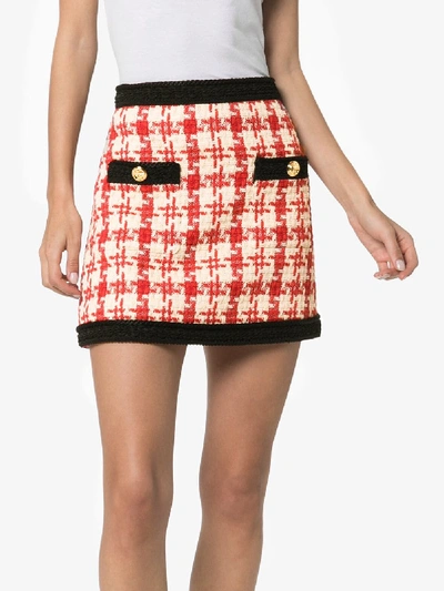 Shop Gucci Contrast Trim Tweed Mini Skirt In Red