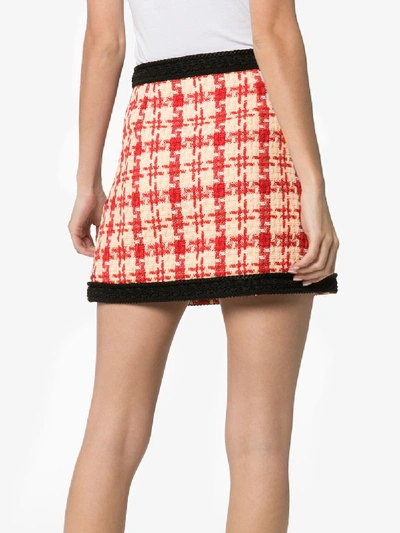 Shop Gucci Contrast Trim Tweed Mini Skirt In Red