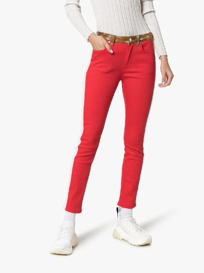 Shop Burberry Bambi Side Stripe Skinny Jeans In 62200 Red