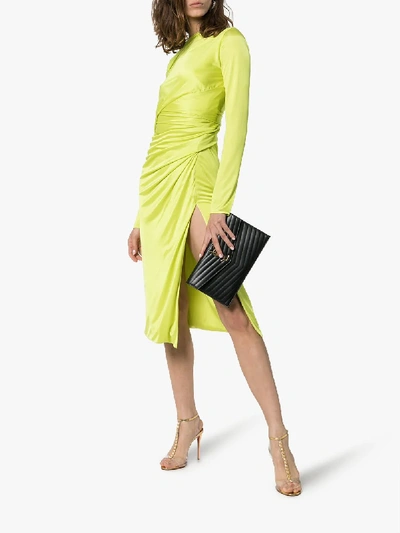 Shop Versace Off-shoulder Draped Dress In Green