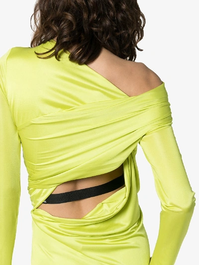 Shop Versace Off-shoulder Draped Dress In Green