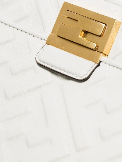 Shop Fendi White Upside Down Flap-top Leather Belt Bag In F17bi White