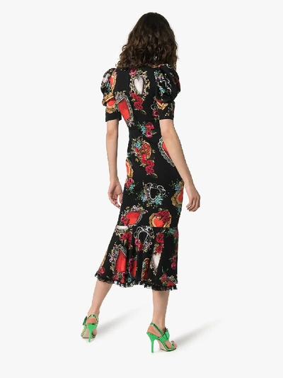 Shop Dolce & Gabbana Sacred Heart Charm-print Silk-blend Midi Dress In Hnbb3 Multicoloured