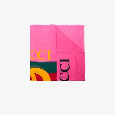 Shop Gucci Logo Modal Silk Shawl In Pink