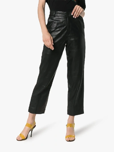 Shop Markoo The Draped Leather Trousers In Black