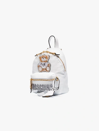 Shop Moschino White Bear-applique Canvas Backpack