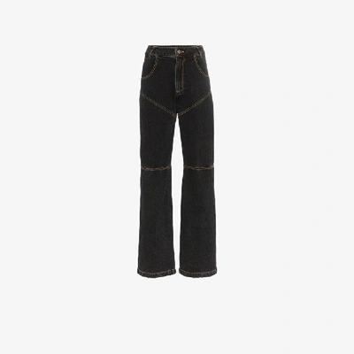 Shop Telfar Contrast Stitch Detail Bootcut Jeans In Dark Denim