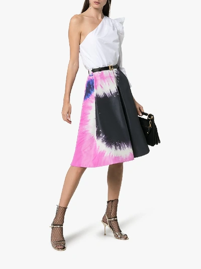Shop Prada Tie-dye Silk-faille A-line Skirt In F0t79 Black/pink