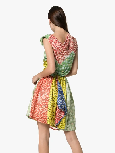 Shop Preen By Thornton Bregazzi Monica Contrast-print Patchwork Dress In Red Mint Peony