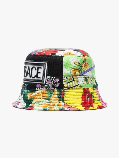 Shop Versace Multicoloured Floral-print Silk Bucket Hat In I7080 Multicolor