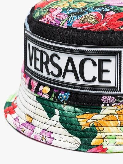Shop Versace Multicoloured Floral-print Silk Bucket Hat In I7080 Multicolor
