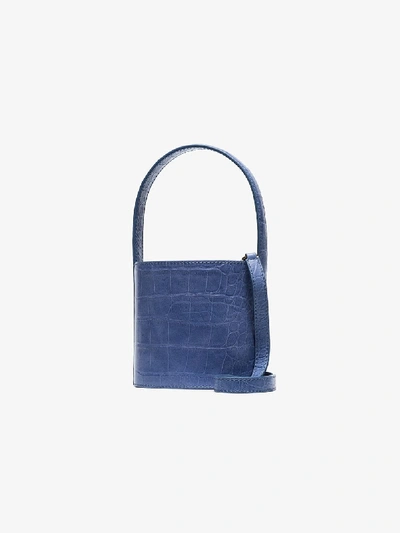 Shop Staud Blue Bisset Mini Crocodile-embossed Leather Bucket Bag
