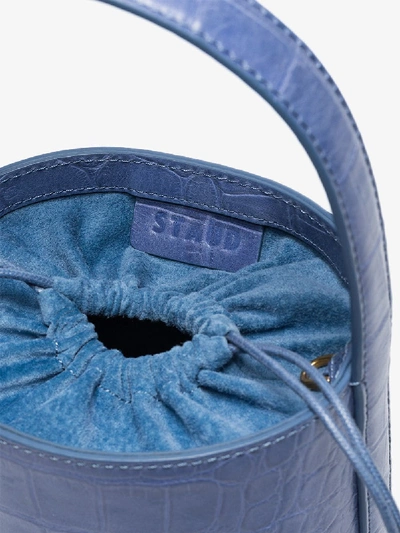 Shop Staud Blue Bisset Mini Crocodile-embossed Leather Bucket Bag