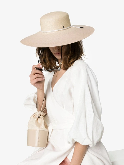 Shop Maison Michel Cream Nat Shoelace-detail Straw Hat In 001 Natural White