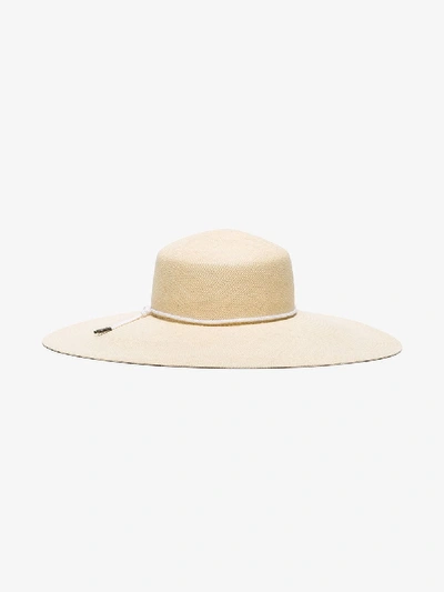 Shop Maison Michel Cream Nat Shoelace-detail Straw Hat In 001 Natural White