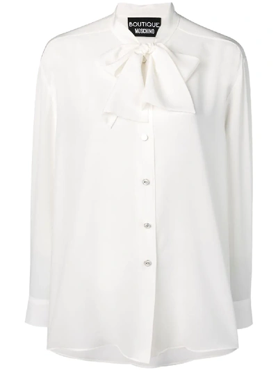Shop Boutique Moschino Pussy-bow Collar Blouse - White