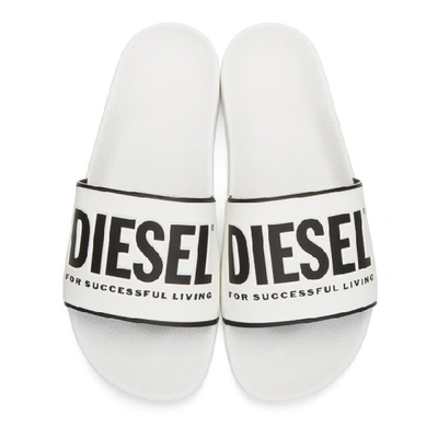 Shop Diesel White And Black Sa-valla Slides In H7324 Wht/b