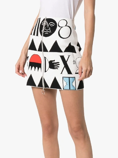 Shop Rudi Gernreich Symbol Graphic Jacquard Mini Skirt In Natural/multi