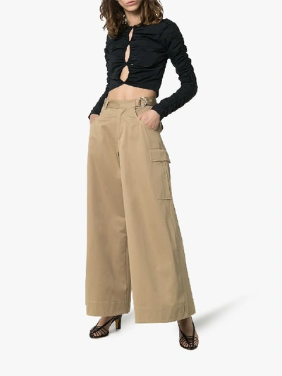 Shop Asai Wide-leg Cotton Cargo Trousers In Brown