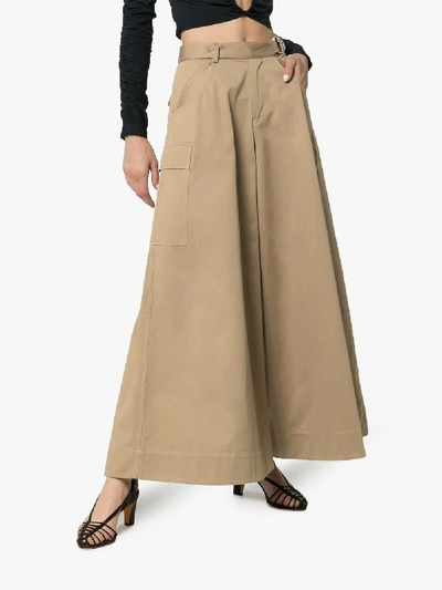Shop Asai Wide-leg Cotton Cargo Trousers In Brown