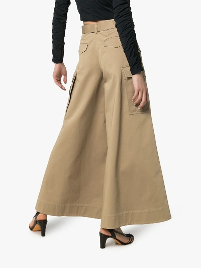 Shop Asai Wide-leg Cotton Cargo Trousers In Brown