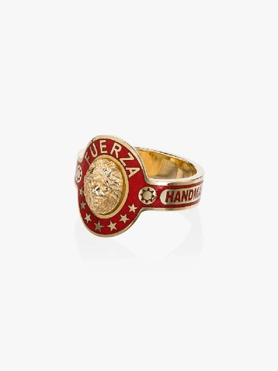 Shop Foundrae 18k Yellow Gold Strength Cigar Band Ring In Gold/red