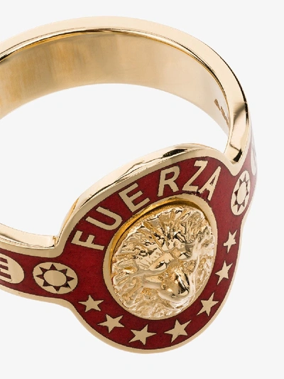 Shop Foundrae 18k Yellow Gold Strength Cigar Band Ring In Gold/red