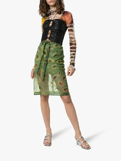 Shop Asai Ghost Camo Gleam Cotton-gauze Pencil Skirt In Green