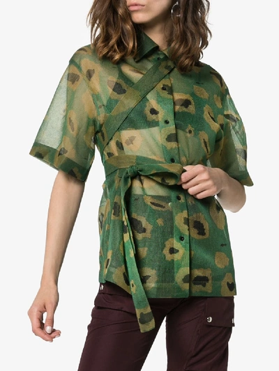 Shop Asai Camo Gleam Strap-detail Mesh Shirt In Green