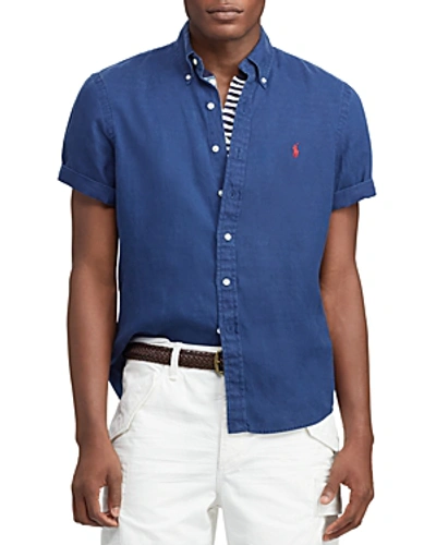 Shop Polo Ralph Lauren Short-sleeve Linen Classic Fit Button-down Shirt In Navy