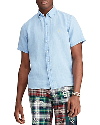 Shop Polo Ralph Lauren Short-sleeve Linen Classic Fit Button-down Shirt In Blue