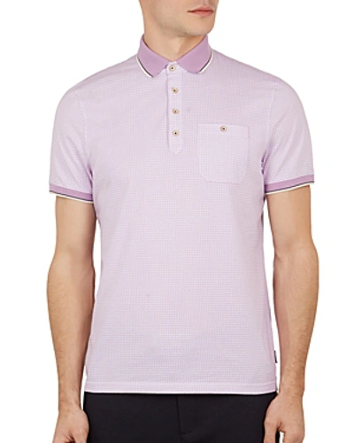 Shop Ted Baker Sekii Geo Print Regular Fit Polo Shirt In Purple