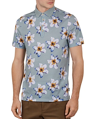 Shop Ted Baker Mantis Floral Print Regular Fit Polo Shirt In Pale Green