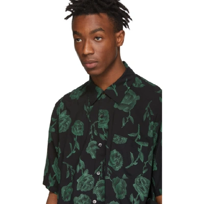 Shop Aries Black & Green Rose Bowling Shirt