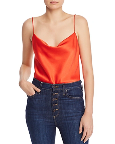 Shop Alice And Olivia Alice + Olivia Harmon Cowl-neck Bodysuit In Bright Poppy