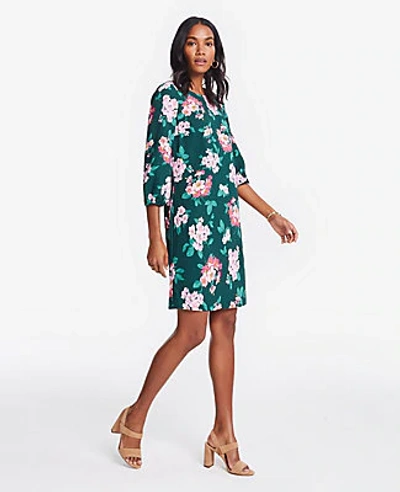 Shop Ann Taylor Petite Floral Lantern Sleeve Shift Dress In Woodsy Green